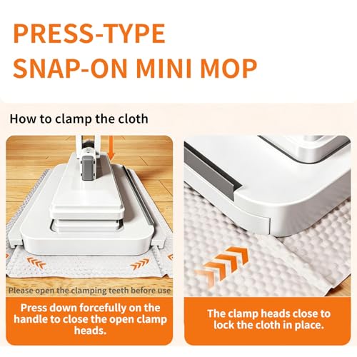 Push Clamp Mini Mop Stick with 39in Short Handle — Zero-Touch Gap Dust Cleaner & Press Lock Small Mop Head, Lazy Mops Wet and Dry for Kitchen Bathroom Toilet Cleaning with 10 Cloths - size: 1 mini mop+10 cloths