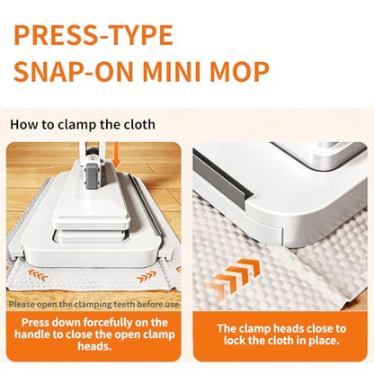 Push Clamp Mini Mop Stick with 39in Short Handle — Zero-Touch Gap Dust Cleaner & Press Lock Small Mop Head, Lazy Mops Wet and Dry for Kitchen Bathroom Toilet Cleaning with 10 Cloths - size: 1 mini mop+10 cloths