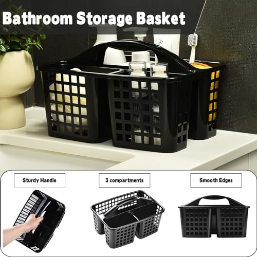 Haundry Plastic Shower Caddy Basket with 3 Compartments, Portable Divided Cleaning Supply Storage Organizer with Handle (Black) - color: A Style-Black