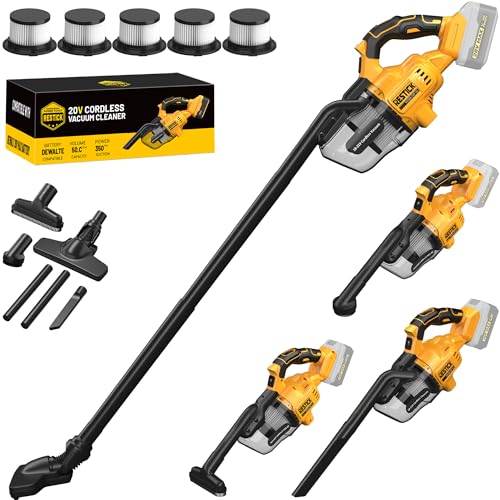 Handheld Vacuum Cordless for Dewalt 20V Battery (No Battery), 5-in-1 Car Vacuum with 50kPa Strong Suction, 650W Powerful Brushless Motor, 5 HEPA Filters & 6 Nozzles for Home, Car, Pet, Patio - size: 5 HEPA Filters