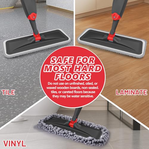 HOMTOYOU Microfiber Hardwood Floor Mop: Spray Mop for Cleaning Wood Floors | Wet Mopping & Dry Sweeping, 3 Reusable Refill Pads, 1Pcs 400+ML Refillable Bottle, 360° Swivel Head, Black - color: Black Red