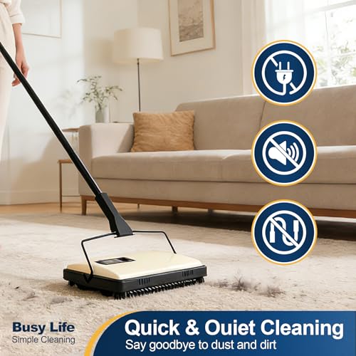 Yocada Manual Carpet Sweeper Cleaner Household Sweeper Lightweight Hand Push Non-Electric for Home Office Low&Undercoat Carpets Rugs Pet Hair Dust Scraps Paper Small Rubbish Cleaning 1*Extra Brush