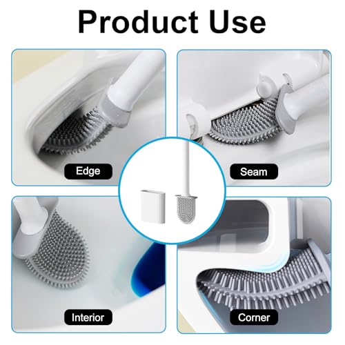 Toilet Bowl Brush and Holder Set, Flexible Silicone Bristles with Detachable Handle, Compact RV and Bathroom Toilet Brush (2 black 2 white)