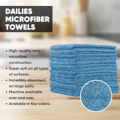 Microfiber Wholesale Dailies Microfiber Cleaning Cloths | 15-Pack (Blue) 12"x10" | Fits TowelNest Dispenser | Reusable, Absorbent, Washable | Eco-Friendly Paper Towel Alternative - color: Blue, size: 15 Count (Pack of 1)