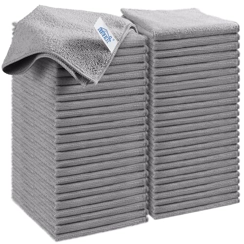 HOMEXCEL Grey Microfiber Cleaning Cloth, 50 Pack Cleaning Towels for Kitchen, Lint Free, Scratch-Free, Highly Absorbent, and Reusable Cleaning Rags for House, Window and Glass, Cars, 11.5 X11.5 inch - color: Grey