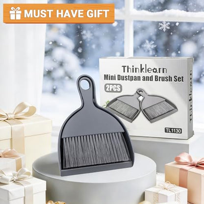 THINKLEARN 2PCS Small Dust Pan and Brush Set, Mini Broom Dustpan Kit | Portable Brush Dustpan Combo Set, Dark Gray Cleaning Supplies - color: Dark Grey
