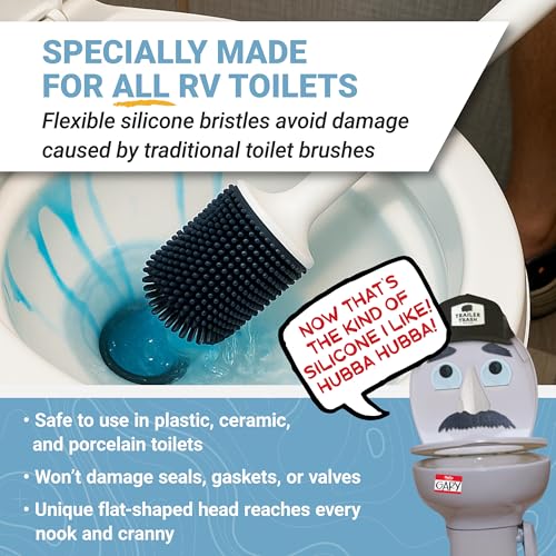 Unique Silicone RV Toilet Brush, Compact, Won't Damage Toilets or Seals, Wall-Mount No-Drip Holder - size: 1 Compact Brush