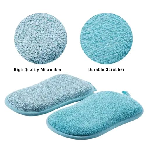 Premium Microfiber Kitchen Sponges 6 Pack – Non-Scratch Dual-Sided Cleaning Sponge, Heavy Duty Scrub + Soft Microfiber, Reusable & Machine Washable, All-Purpose for Dishes, Pots & Pans (Blue)
