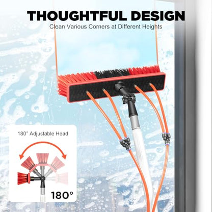 24ft Extendable Water Fed Pole Cleaning Kit, 3-in-1 Wash/Brush/Scrape, Adjustable Brush Head, Lightweight Aluminum Alloy Poles, Cleaning Brush Washing Tool for High-Rise Window, Solar Panel