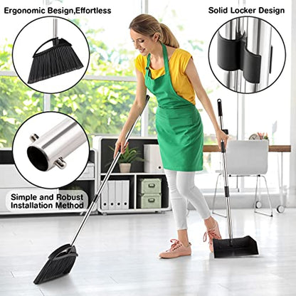 Yangbaga Long Handled Dust Pan and Broom Set for Home,Heavy Duty Metal Dustpans and Brooms,Upright Stand Up Design,54"Outdoor Broom and 38" Dustpan Combo for,Lobby Floor, Yard,Home Kitchen Office Use - size: Broom and Dustpan Set