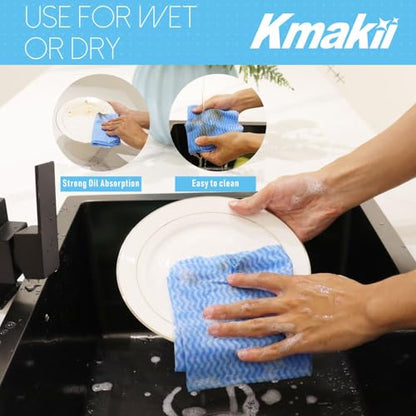 KMAKII Handi Wipe Reusable Cloths - Multi-Purpose Disposable Dish Cloths and Towels, Ultra Absorbent, Fast-Dry, Durable Cleaning Wipes for Kitchen and Home, Blue, 11.8 x 21 inches, Pack of 80 - color: Blue