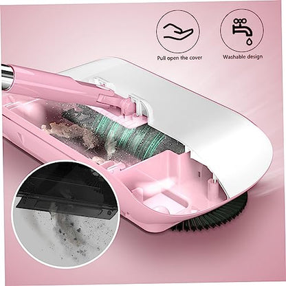 Hand Push Floor Sweepers, 3 in 1 Manual Vacuum Cleaner Mop, Floor Crumb Sweeper, Home Cleaning Sweeping Mop for Wooden Ttile Floor Rugs (Pink)