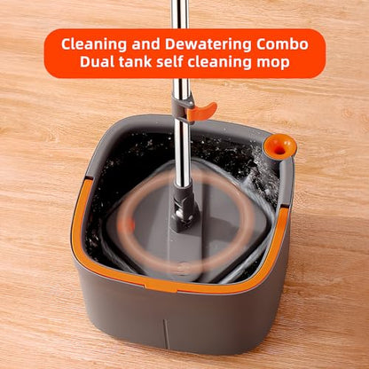 Spin Mop and Bucket Set with Self Separation Dirty and Clean Water System with 6pads, Square Mop Bucket Self Wringing 360° Rotating Clean Floor Mop-Head for Hardwood Tile Marble Floors-6Pads - size: Mop Set with 6pads