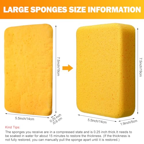 Tioncy 12 Pcs Large Sponges Bulk 7.5 x 5.5 x 1.9 Inch Grouting Car Wash Foam Cleaning and Washing Sponge Commercial Foam Large All Purpose for Cleaning Dishes Car Tile Bike (Yellow)