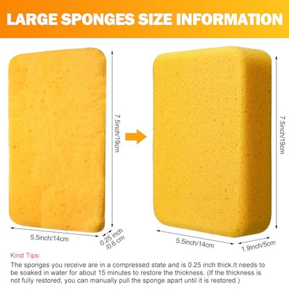 Tioncy 12 Pcs Large Sponges Bulk 7.5 x 5.5 x 1.9 Inch Grouting Car Wash Foam Cleaning and Washing Sponge Commercial Foam Large All Purpose for Cleaning Dishes Car Tile Bike (Yellow)