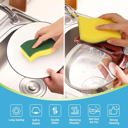 AIDEA Sponges Kitchen, 24 Pack Heavy Duty Dish Sponge, Cleaning Dish Scrubber Sponge for Home and Kitchen, Stink-Free Cleaning Supplies for Pots, Pans - size: 24 Count (Pack of 1), style: Yellow-S Shape