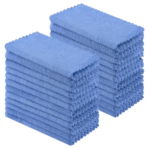 Kitinjoy 24 Pack Kitchen Cloths Dish Towels (10" x 10", Sky Blue), Super Soft and Absorbent Dish Cloths, Nonstick Oil Fast Drying Coral Velvet Microfiber Cleaning - color: Sky Blue, style: 10 x 10 inch- 24 Pack