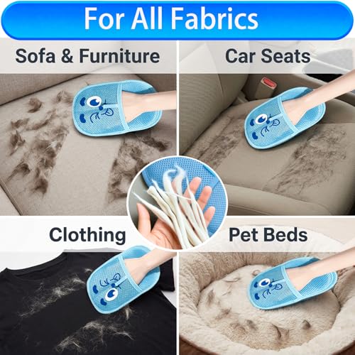 Pet Hair Removal Glove for Cats & Dogs, Reusable Electrostatic Fur Remover for Couch, Carpet, Clothing & Car Seat, Thickened Washable Fabric Cleaner with Hanging Loop, Blue Cozy Home