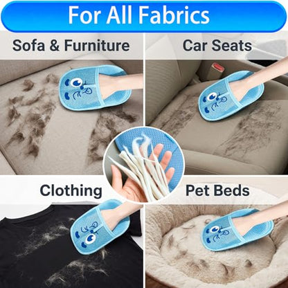 Pet Hair Removal Glove for Cats & Dogs, Reusable Electrostatic Fur Remover for Couch, Carpet, Clothing & Car Seat, Thickened Washable Fabric Cleaner with Hanging Loop, Blue Cozy Home