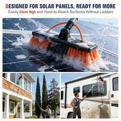 Up to 24FT Reach Water Fed Pole Window Cleaning Kit, 18FT Telescopic Extension Pole with 180° Rotating Brush & Built-in Soap Dispenser for Solar Panels, Windows, RVs, Gutters & Exterior Walls