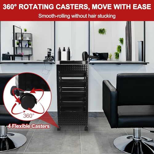 Roixeeds Salon Trolley Cart with Wheels and 5 Drawers, Salon Rolling Cart for Hair Stylist