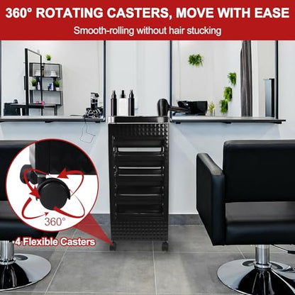 Roixeeds Salon Trolley Cart with Wheels and 5 Drawers, Salon Rolling Cart for Hair Stylist