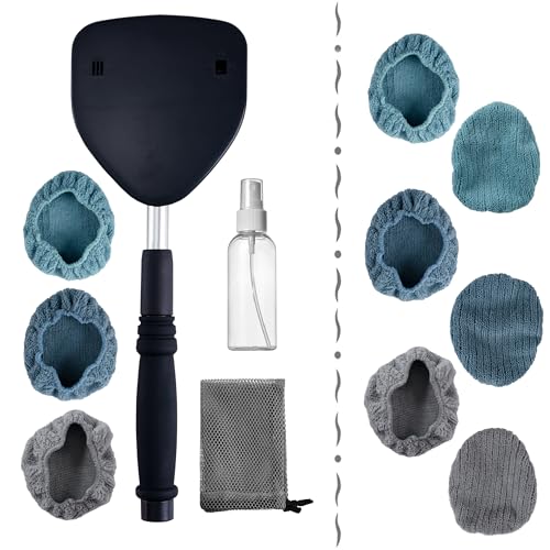 POLYTE Pivoting Windshield Glass Cleaning Tool Extendable Aluminum Handle w/9 Premium Microfiber Covers, Triangle Plate