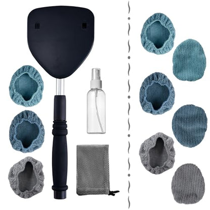 POLYTE Pivoting Windshield Glass Cleaning Tool Extendable Aluminum Handle w/9 Premium Microfiber Covers, Triangle Plate
