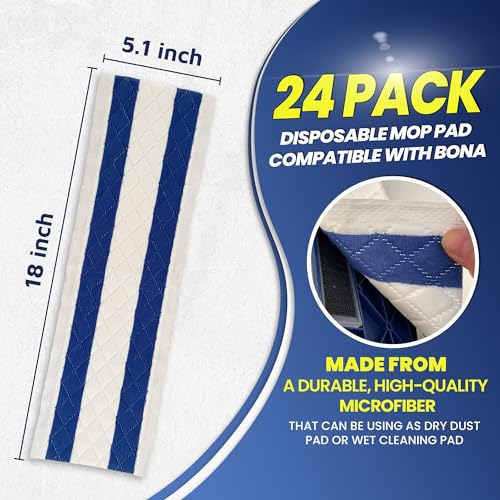 18 Inch Microfiber Disposable Mop Pad 24 Pack for All 16-18'' Hook & Loop System Mop, Wet Dry Cleaning Pad Compatible with Bona,Rubbermaid,Turbo,Norwex (18 in, 24 Pack) - color: 18 In, 24 Pack