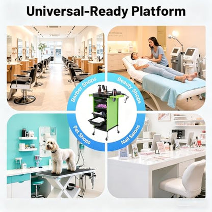 Salon Trolley Cart with Wheels, 6-Tier Beauty S-alon Cart with 4 Drawers, Space-Saving Rolling Salon Versatile Utility Cart, Open Top Floor, 110.23lbs Load-Bearing, Retractable Trays (Green+Black) - color: Green+black