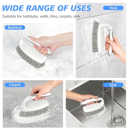 SetSail Heavy Duty Scrub Brush, Stiff Bristles Cleaning Brush with Non Slip Handle Shower Scrubber for Bathroom Kitchen Bathtub Tile Sink, 2 Pack(Grey White) - color: White