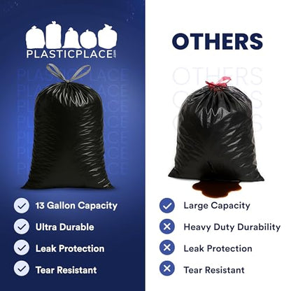 Plasticplace 32-33 Gallon Trash Bags │ 1.2 Mil │ Drawstring Garbage Can Liners │ 33” x 39”, Black, 100 Count