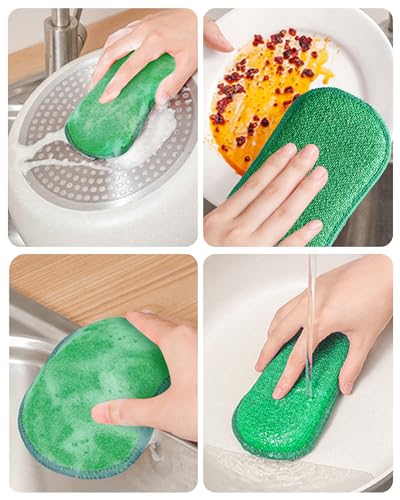 Multipurpose Kitchen Scrub Sponges 6pcs, Heavy Duty Cleaning Non-Scratch Scrub Sponge, Reusable Microfiber Sponge for Household Cleaning, Random Colors