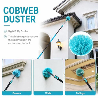 High Ceiling Duster Kit with 4-12FT Heavy Duty Extension Pole, Reaches Up to 20FT, Includes Microfiber Feather Duster, Cobweb and Ceiling Fan Duster, Window Squeegee Cleaner & Skylight Hook (12FT) - size: 12FT