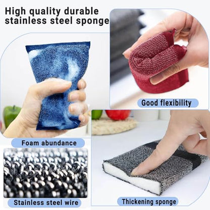 Steel Wool Scrubber Kitchen Sponges - 6 Pack Kitchen Dish Sponges Scrubbers, Non-Scratch Microfiber sponges for Cleaning, Pots and Pans Scrub Sponge - color: Multicolor
