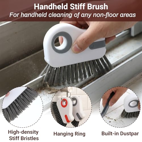 Qianyu 2 PCS Groove Cleaning Brush 2 in 1 Window Track Cleaning Tool Crevice Cleanings Brush Multifunction Hard Bristle with Hidden Scraper Grout Cleaner Grip Brushes for Slid Door Track Window Sill