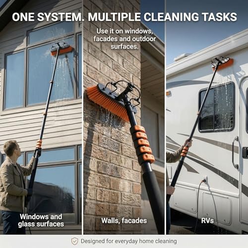 Briliantwerk Solar Panel Cleaning Brush with 20 ft Extension Pole – Water Fed Pole Brush with Soap Dispenser for Solar Panels, Windows & Siding – Heavy Duty, Streak-Free Solar Cleaning Kit