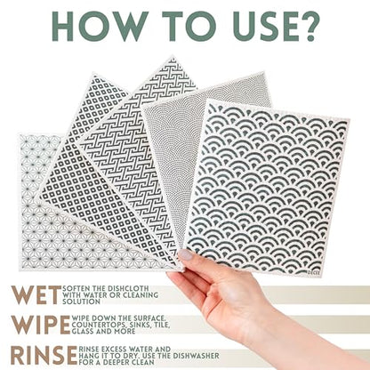 DECEE Swedish dishcloths (Blossom) 5 Pack Reusable Paper Towels | Washable | Swedish Dish Towels | Non-Scratch Cellulose Sponge Cloths | No Odor, Biodegradable Cleaning Cloths - color: Blossom