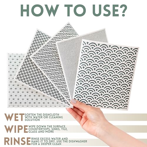 DECEE Swedish Dishcloths for Kitchen | 5 Pack Reusable Paper Towels | Washable | Swedish Dish Towels | Non-Scratch Cellulose Sponge Cloths | No Odor, Biodegradable Cleaning Cloths (Earthy) - color: Earthy
