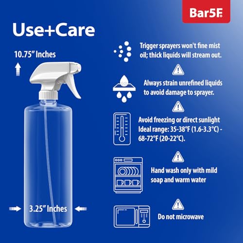 Bar5F Plastic Spray Bottles with Mixor Trigger, 32 oz | Professional, Leak Proof, Empty, Adjustable Fine to Powerful Sprayer, Refillable | Water Plants, Cleaning Solutions | Crystal Clear | Pack of 2
