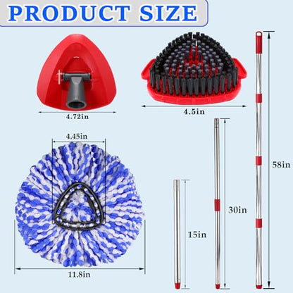 Mop Heads Replacement Handle for Ocedar RinseClean 2-Tank System, 2 Microfiber Mop Refills, 1 Mop Handle (30-58in Adjustable 4-Section Pole), 2 Scrub Brush, 1 Spin Base for O Cedar RinseClean