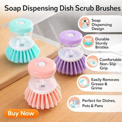 Soap Dispensing Dish Scrub Brush with Liquid Dispenser, Multicolour, Plastic, 3.5 Inches, Kitchen Sink Cleaner Dish Washer and Other Household Cleaner (Pack of 5) - size: PACK OF 5