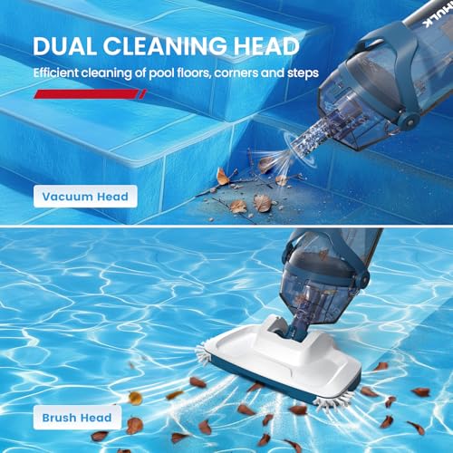 ENHULK Pro Cordless Pool Vacuum - 18.5 GPM Powerful Suction, 70min Runtime & 13.4" Wide Head, XL Capacity Handheld Rechargeable Pool Cleaner for Inground/Above Ground Pools with Telescopic Pole, PC18 - style: PC18