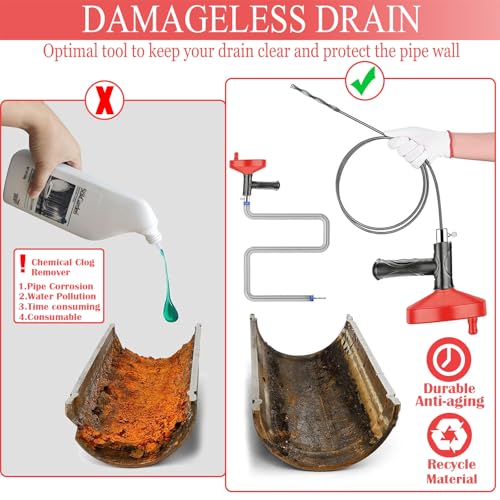 Drain Snake Auger 33 Ft, Plumbing Snake Drain Hair Clog Removal Tool, Heavy Duty Snake Auger, Sink Unclogger Drain Cleaner Tool for Bathroom Kitchen Tub Shower Drain Clog Remover with Gloves