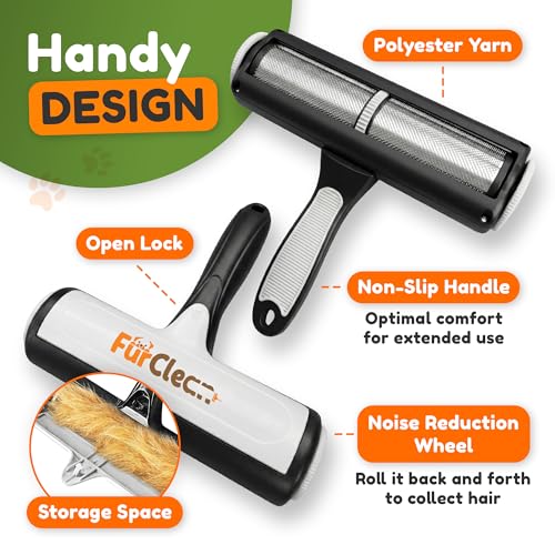FurClean Pet Hair Removal Roller - Electrostatic Absorption Reusable Lint Rollers for Pet Hair - Cleaning Tool for Furniture, Couch and Carpet - Large Storage Compartment with Easy Disposal