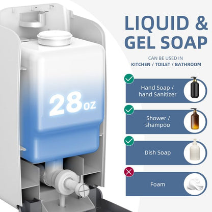 Soap Dispenser Wall Mount 28oz Commercial Hand Soap Dispenser for Bathroom Liquid Gel Hand Sanitizer Dispenser No Drilling Black - color: Black