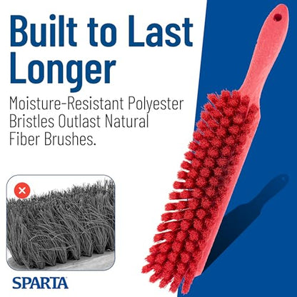 SPARTA 8 Inch Soft Counter Brush with Polyester Bristles and 5 Inch Handle, Color Coded Handheld Broom for Tables Countertops and Foodservice Surfaces, 13 Inch Overall Length, Red, Pack of 6 - color: Red