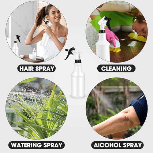 Rtteri 24 Pcs 16 Oz Plastic Spray Bottle for Cleaning Solutions Bulk Empty and Reusable Leak Proof Spraying Bottles for Cleaning, Water, Auto Details, Commercial, Bathroom(Black, White) - color: Black, White