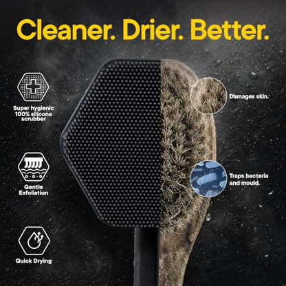 TOOLETRIES Silicone Back Scrubber for Shower, Exfoliating Body & Bath Brush, Long Ergonomic Handle, Non-Slip Grip for Hard-to-Reach Areas, Hygienic Silicone Bath Accessory for Men & Women - Charcoal