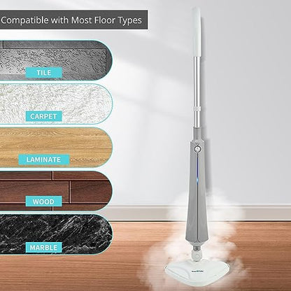 True & Tidy Multi-Surface Steam Mop with Machine Washable Microfiber Pads, Carpet Glider, Water Cup, Compatible with Most Floor Types, 1300watts (Steam Mop, Gray)